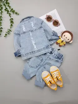 مشخصات، قیمت و خرید کت و شلوار جین زاپدار کمر کش - بانی بی بی