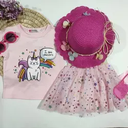 تیشرت و دامن توری طرح گربه ملوس