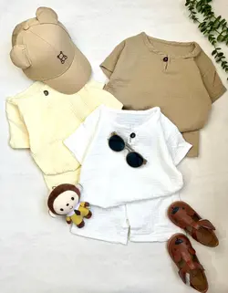 مشخصات، قیمت و خرید دوتیکه تیشرت و شورتک موسلین یقه گرد - بانی بی بی