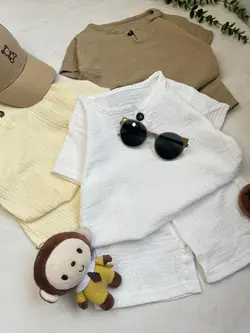 مشخصات، قیمت و خرید دوتیکه تیشرت و شورتک موسلین یقه گرد - بانی بی بی