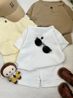 مشخصات، قیمت و خرید دوتیکه تیشرت و شورتک موسلین یقه گرد - بانی بی بی