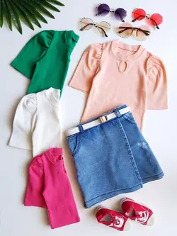 مشخصات، قیمت و خرید ست بلوز آستین چین دار و شورتک طرح دامن - بانی بی بی