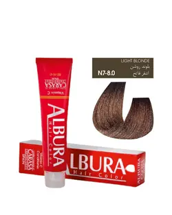 رنگ مو آلبورا شماره N7-8.0  بلوند روشن سری نچرال طبیعی  ALBURA PROFESSIONAL HAIR DYE NATURAL SERIES NUMBER  N7-8.0  100M