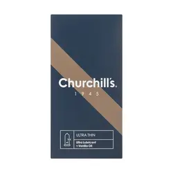کاندوم فوق العاده نازک چرچیلز حاوی اسانس وانیل و روان کننده مضاعف بسته 12 عددی Churchills Ultra Thin Condoms 12 PSC