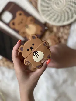 کاور ایرپاد خرس قهوه ای مینیمال سیلیکونی + آویز