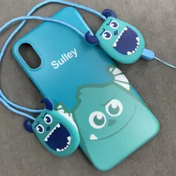 قاب موبایل آیفون سالیوان و مایک ژله ای براق پرینتی + پاپ سوکت و بند ست