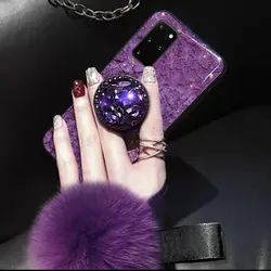 قاب موبایل سامسونگ ماربل پام پام بنفش + پاپ سوکت