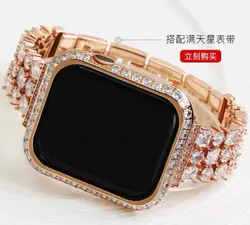 بند اپل واچ دیاموند گلد پلیتینگ نگین درشت + گارد نگین دار ست