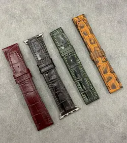 بند اپل واچ چرم طبیعی طرح کروکودیل دست ساز