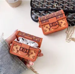 کاور ایرپاد لویی ویتون صندوقی قهوه ای روشن + زنجیر آویز ست