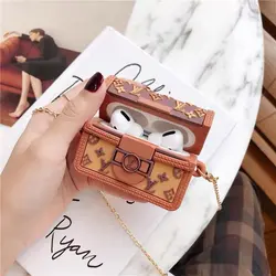 کاور ایرپاد لویی ویتون صندوقی قهوه ای روشن + زنجیر آویز ست