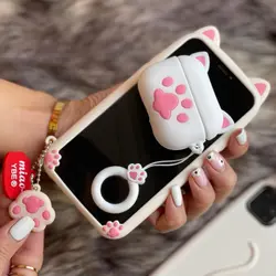 کاور ایرپاد ردپای گربه سیلیکونی سفید + حلقه ست