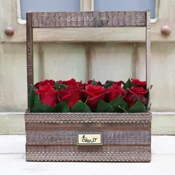 باکس گل چوبی 10 شاخه رز هلندی