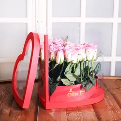 باکس گل قلب 40 شاخه رز هلندی  لب صورتی