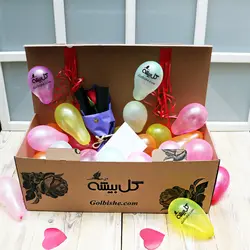 جعبه سورپرایز گل و بادکنک تولد و عروسک