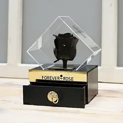 گل رز جاودان مشکی در باکس پلکسی کشو دار