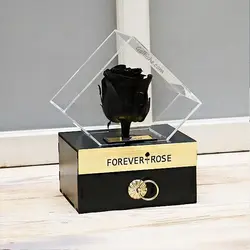 گل رز جاودان مشکی در باکس پلکسی کشو دار