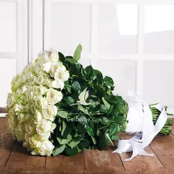 دسته گل بزرگ رز سپید از 20 تا 120 شاخه رز هلندی