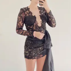 پیراهن تور سنگ و مروارید کوتاه