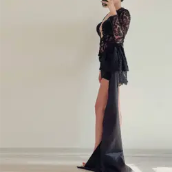 پیراهن تور سنگ و مروارید کوتاه