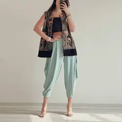 شلوار دراپه کرپ حریر کاهویی