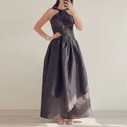 پیراهن ماکسی مشکی تافته گره دار