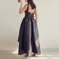 پیراهن ماکسی مشکی تافته گره دار