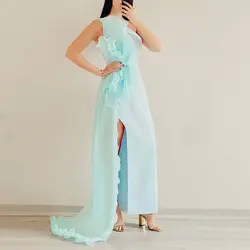 پیراهن ماکسی کرپ و حریر پیلیسه آبی