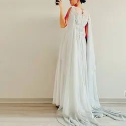 پیراهن دنباله دار حریر نقره ای