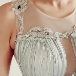 پیراهن دنباله دار حریر نقره ای