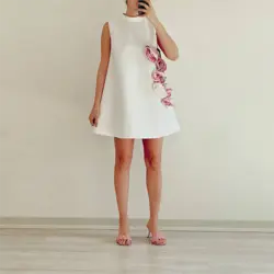 پیراهن ساتن رز سفید و صورتی