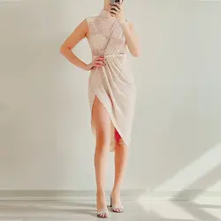 پیراهن میدی ملیله زنجیری رنگ بدن