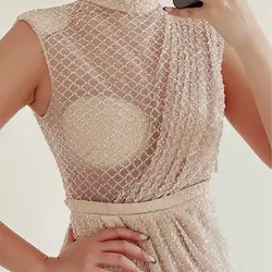 پیراهن میدی ملیله زنجیری رنگ بدن