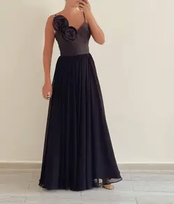 پیراهن ماکسی ساتن و حریر مشکی