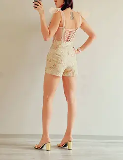 تاپ و شلوارک کرست سوزندوزی ابریشم