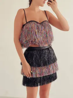 تاپ و دامن ریش مشکی و رنگی