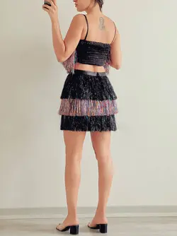 تاپ و دامن ریش مشکی و رنگی