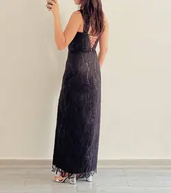 پیراهن ماکسی مشکی یقه رومی‌