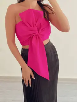 تاپ پاپیونی پشت کش دوزی فنر دار سرخابی