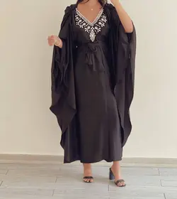 کفتان پیراهن سیلک مشکی با سنگدوزی