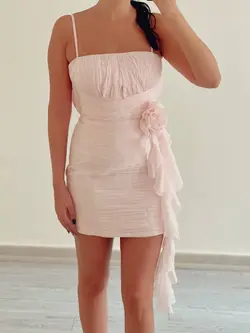 پیراهن حریر دراپه صورتی گل دار