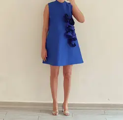 پیراهن کوتاه آبی کاربنی گل رز