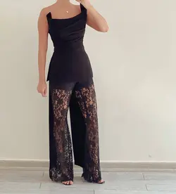 شلوار دمپا گشاد دانتل مشکی