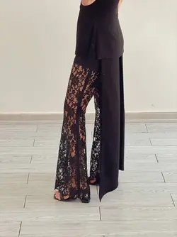 شلوار دمپا گشاد دانتل مشکی