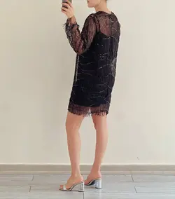 پیراهن کار شده مشکی رویه