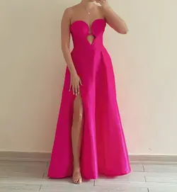 پیراهن تافته گره دار فنر U سرخابی ماکسی