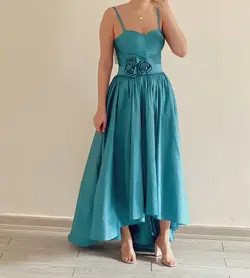 پیراهن ماکسی اسکارلتی تافته آبی با دامن ژپون
