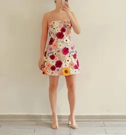 پیراهن گل برجسته رنگی دکلته