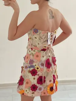 پیراهن گل برجسته رنگی دکلته