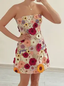 پیراهن گل برجسته رنگی دکلته